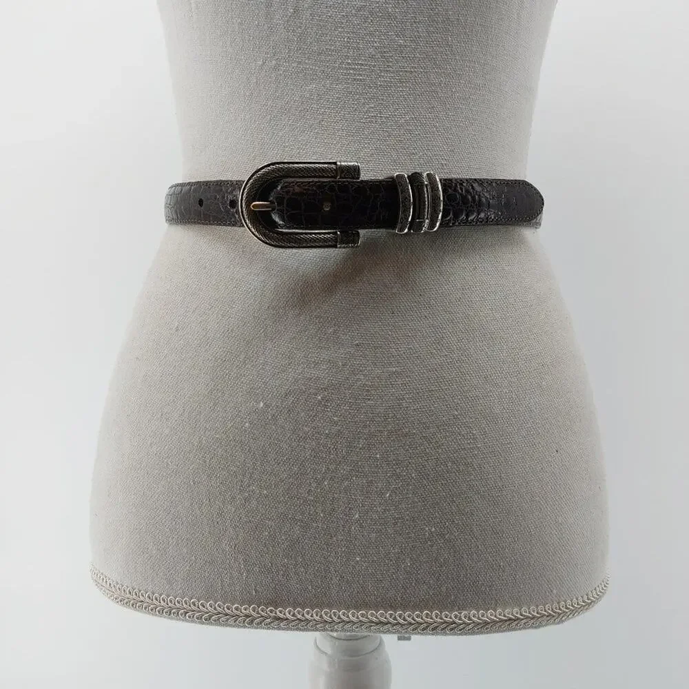 Vintage Brighton Classic Brown Genuine Leather Belt C3708 Silver Tone Buckle